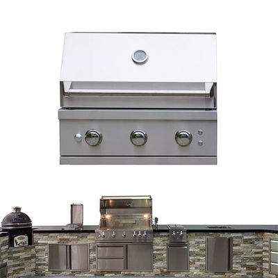 28 Inch Stainless Steel Gas Barbeque Grill For Home 3 Burner Bbq Built In 12000 BTU